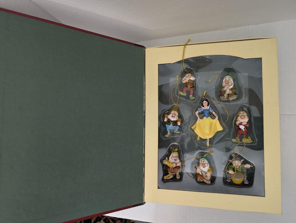 Vintage Disney Snow White Seven Dwarves Ornaments in Book